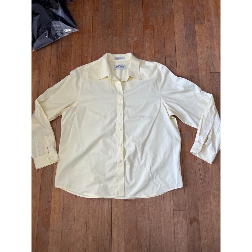 Orvis Womens Pale Yellow Wrinkle Free 100% Cotton Button Down Shirt Size 18